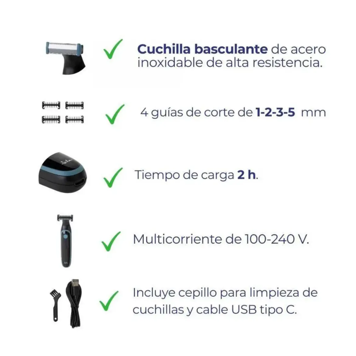 Afeitadora Barba y Corporal Recargable con Carga USB JATA JBCP3532