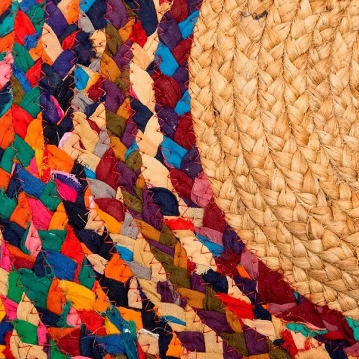 Alfombra circular multicolor de yute-algodón 120x120cm