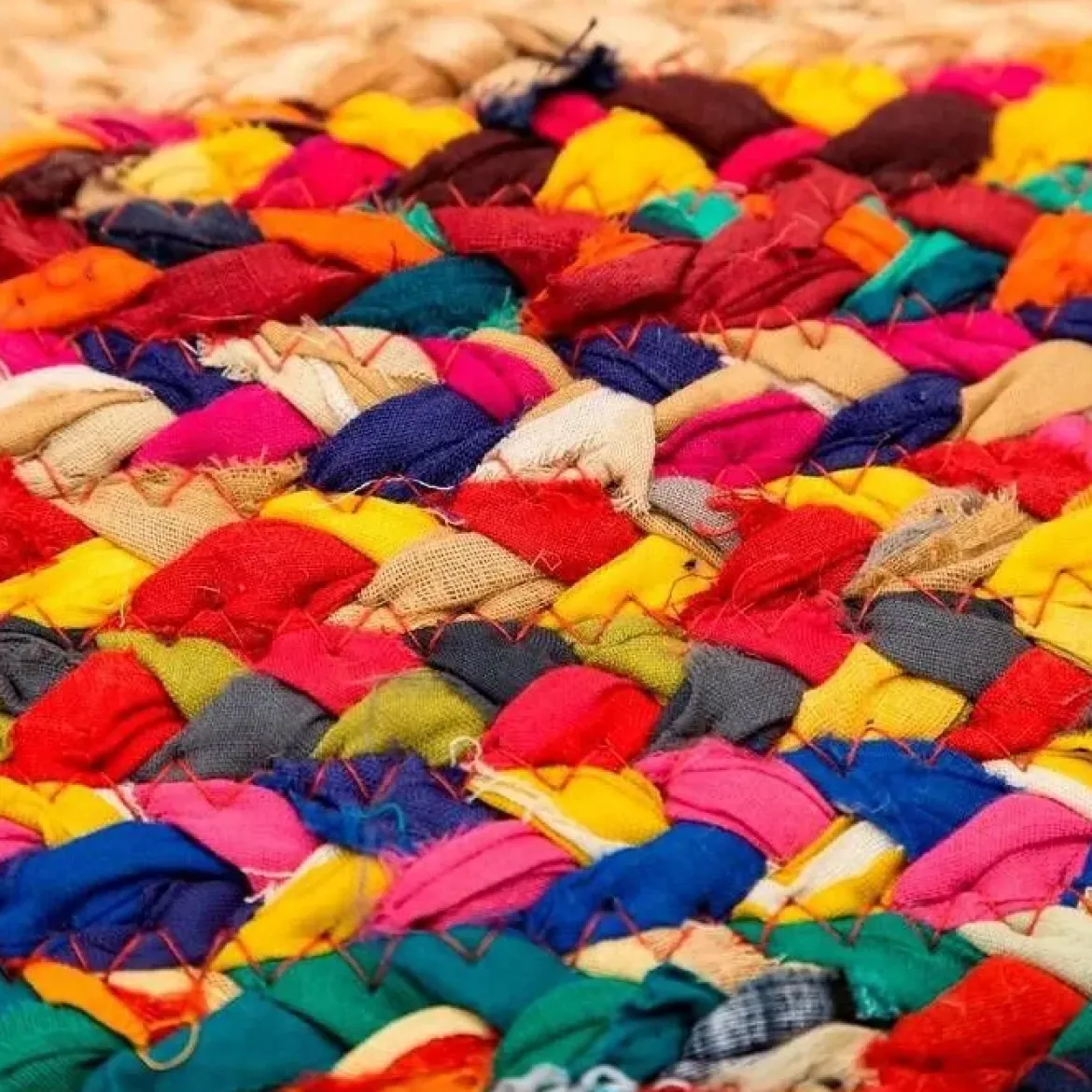Alfombra circular multicolor de yute-algodón 120x120cm