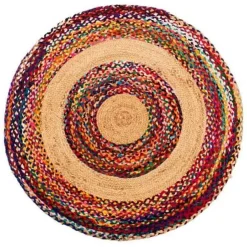 Alfombra circular multicolor de yute-algodón 120x120cm