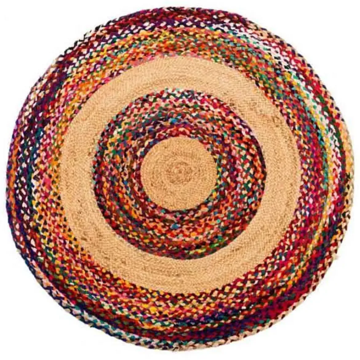 Alfombra circular multicolor de yute-algodón 120x120cm