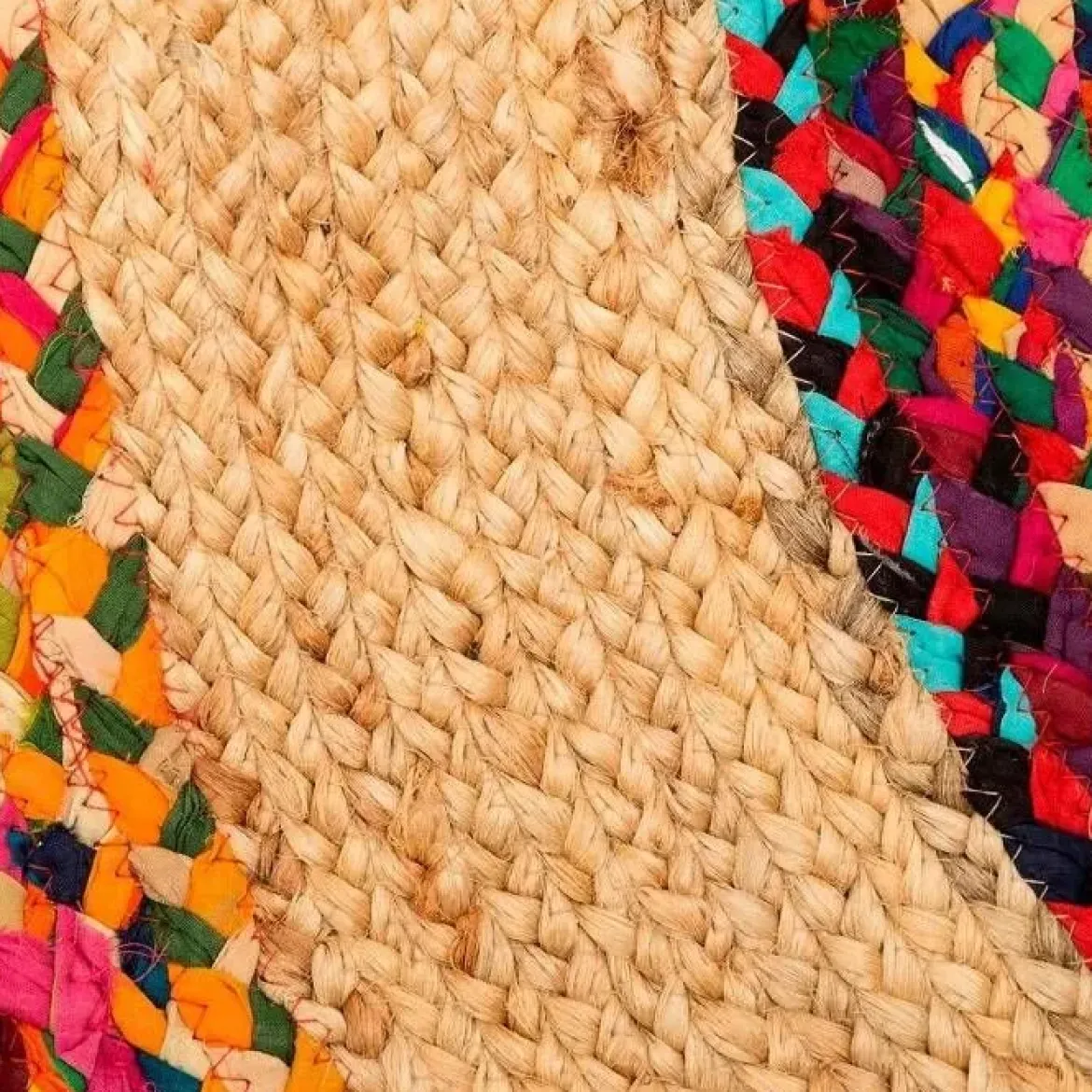 Alfombra circular multicolor de yute-algodón 120x120cm