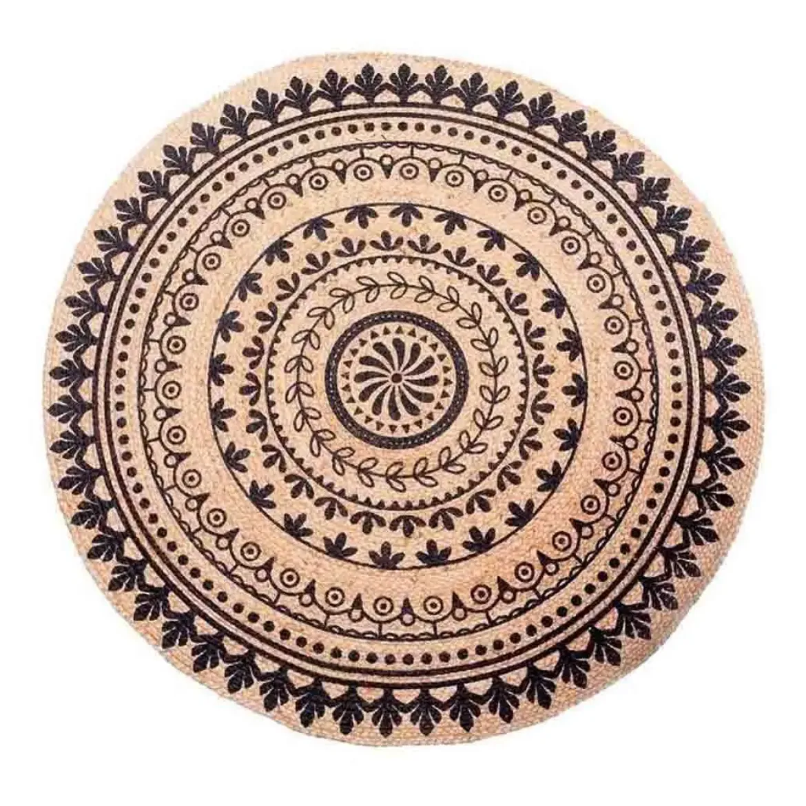 Alfombra natural de yute con detalles color negro 120x120x1cm