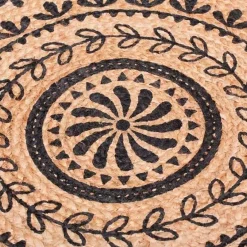 Alfombra natural de yute con detalles color negro 120x120x1cm