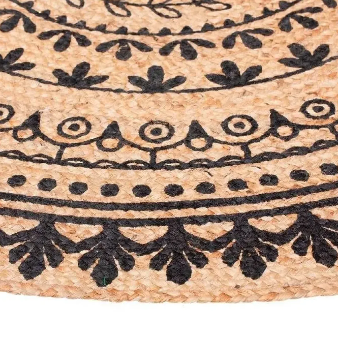 Alfombra natural de yute con detalles color negro 120x120x1cm
