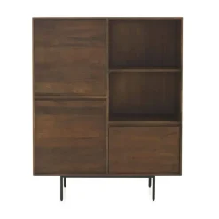 Aparador alto de 3 puertas lisas de madera de mango color natural con patas de metal GABAR 10819