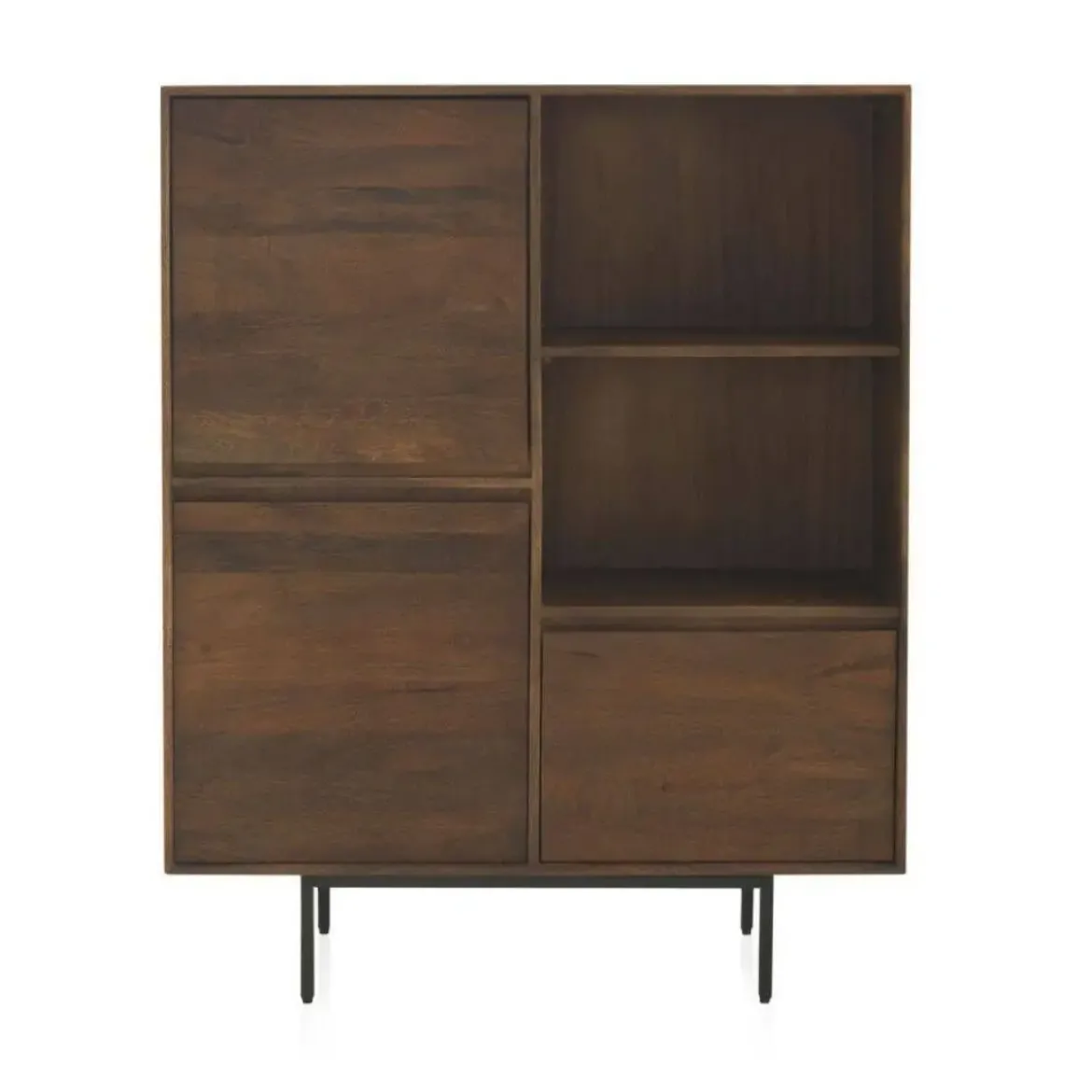 Aparador alto de 3 puertas lisas de madera de mango color natural con patas de metal GABAR 10819
