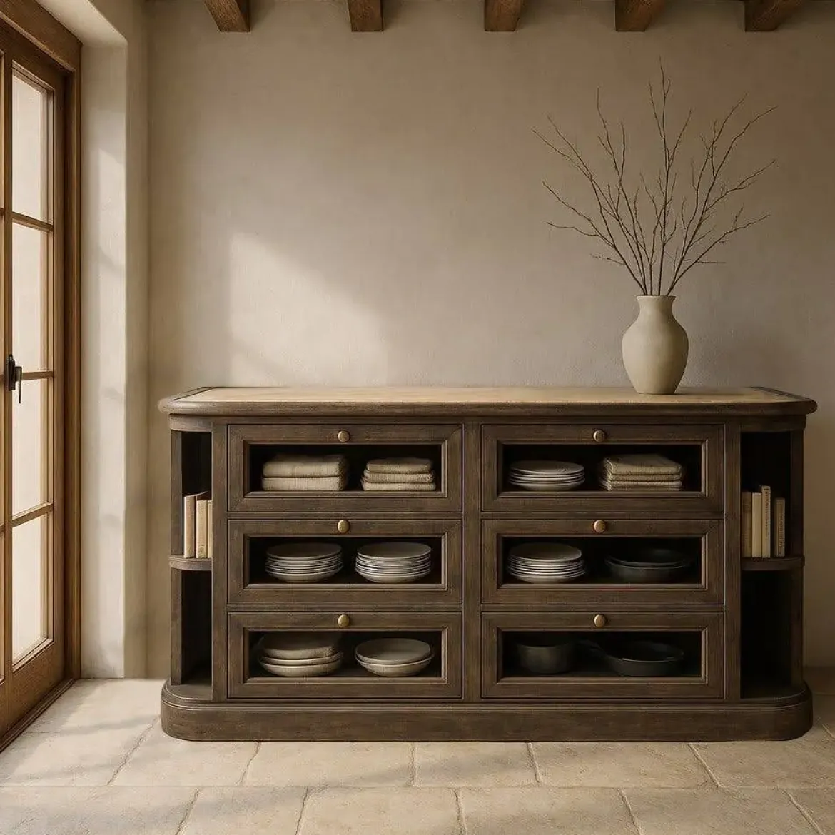 Aparador de Cocina en Madera de Mango con Mármol 614968