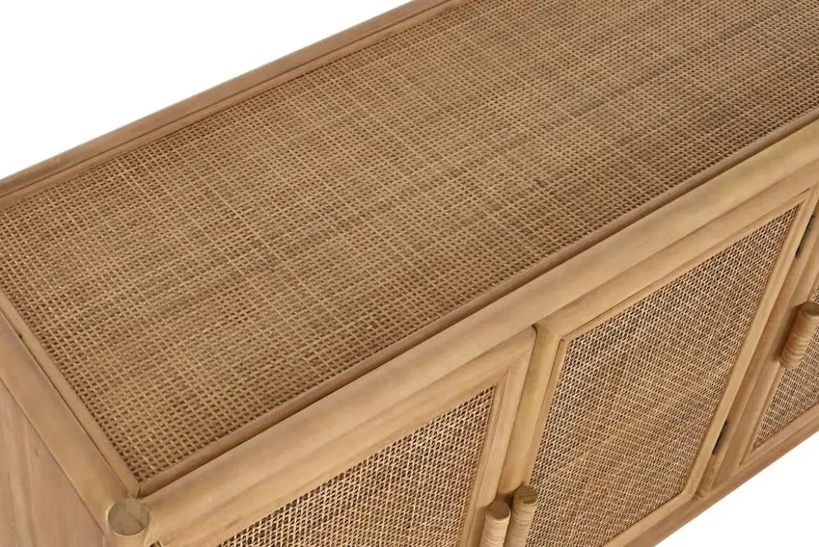 Aparador de Madera de Abeto con Ratán Natural 3 Puertas MB-220955