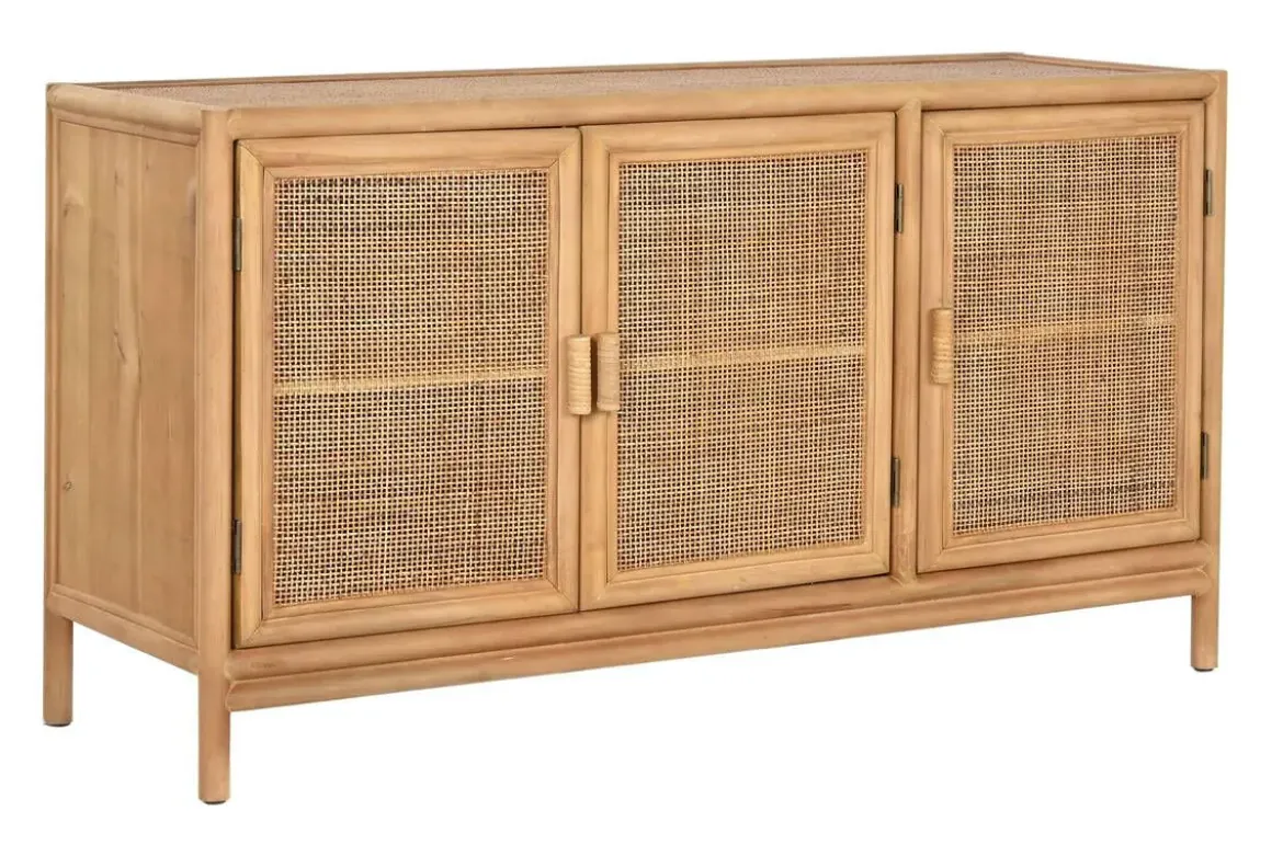 Aparador de Madera de Abeto con Ratán Natural 3 Puertas MB-220955