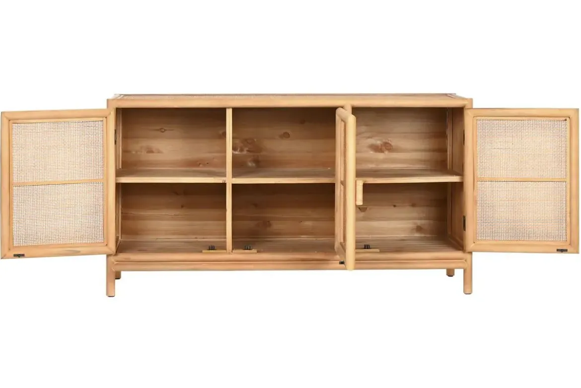 Aparador de Madera de Abeto con Ratán Natural 3 Puertas MB-220955