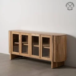 Aparador de Madera de Acacia Natural con Puertas de Cristal 180 cm 612847