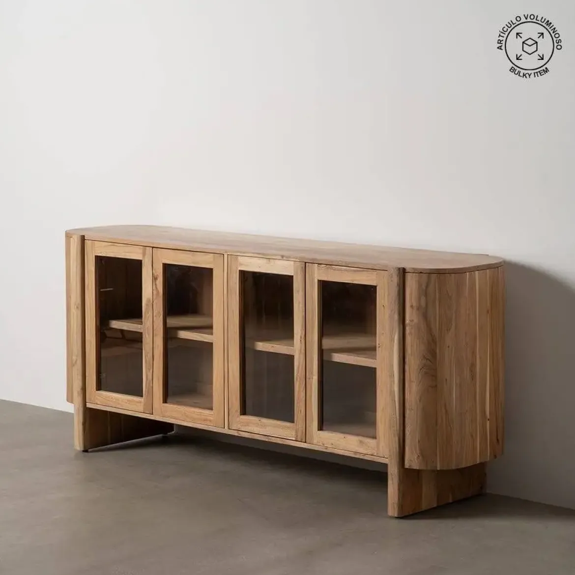 Aparador de Madera de Acacia Natural con Puertas de Cristal 180 cm 612847