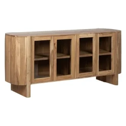 Aparador de Madera de Acacia Natural con Puertas de Cristal 180 cm 612847