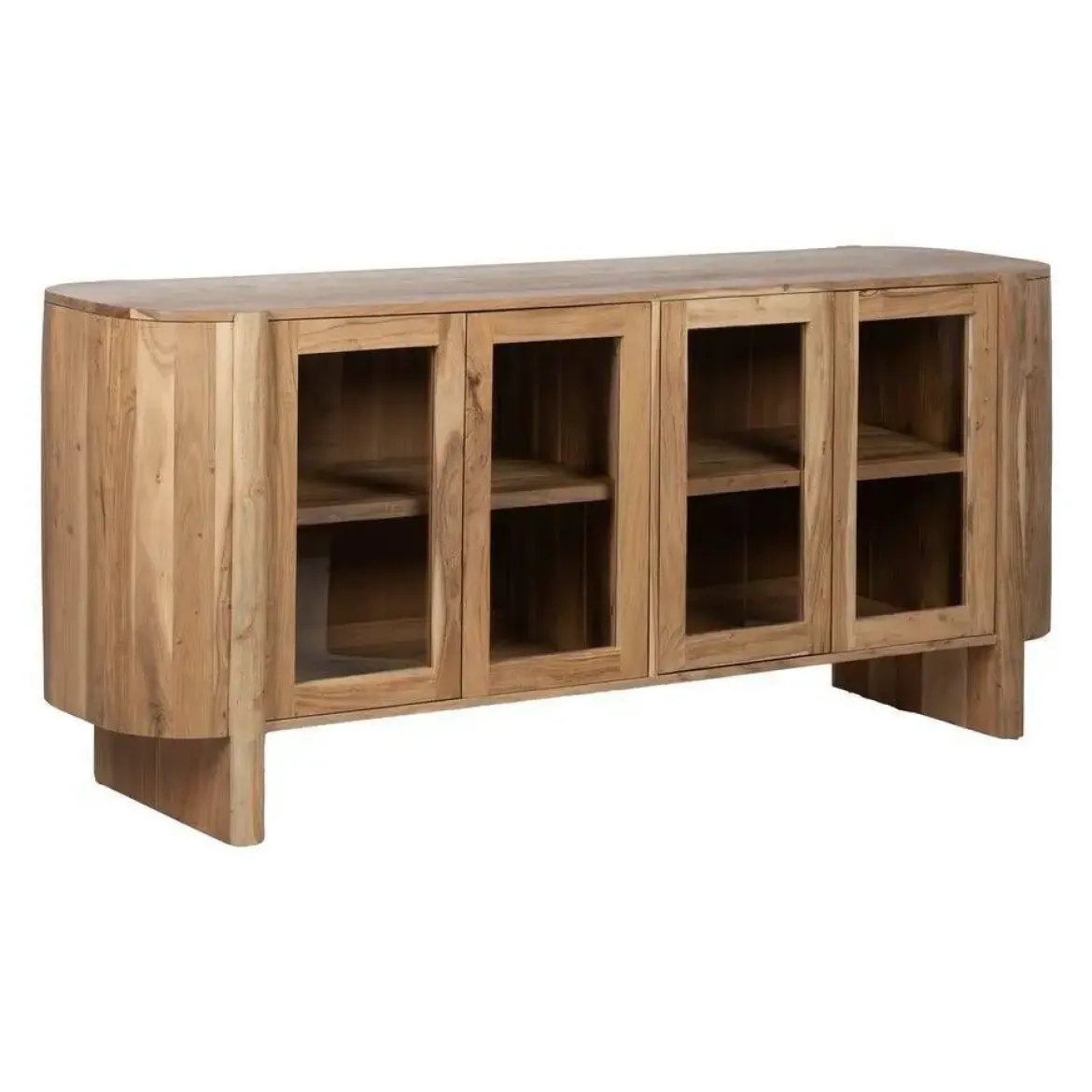 Aparador de Madera de Acacia Natural con Puertas de Cristal 180 cm 612847