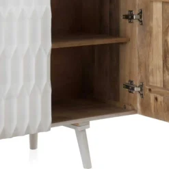 Aparador de madera de mango blanco lavado de 4 puertas y patas de madera GABAR 10690