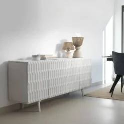 Aparador de madera de mango blanco lavado de 4 puertas y patas de madera GABAR 10690