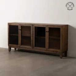 Aparador de Madera de Mango con Puertas de Cristal 612864