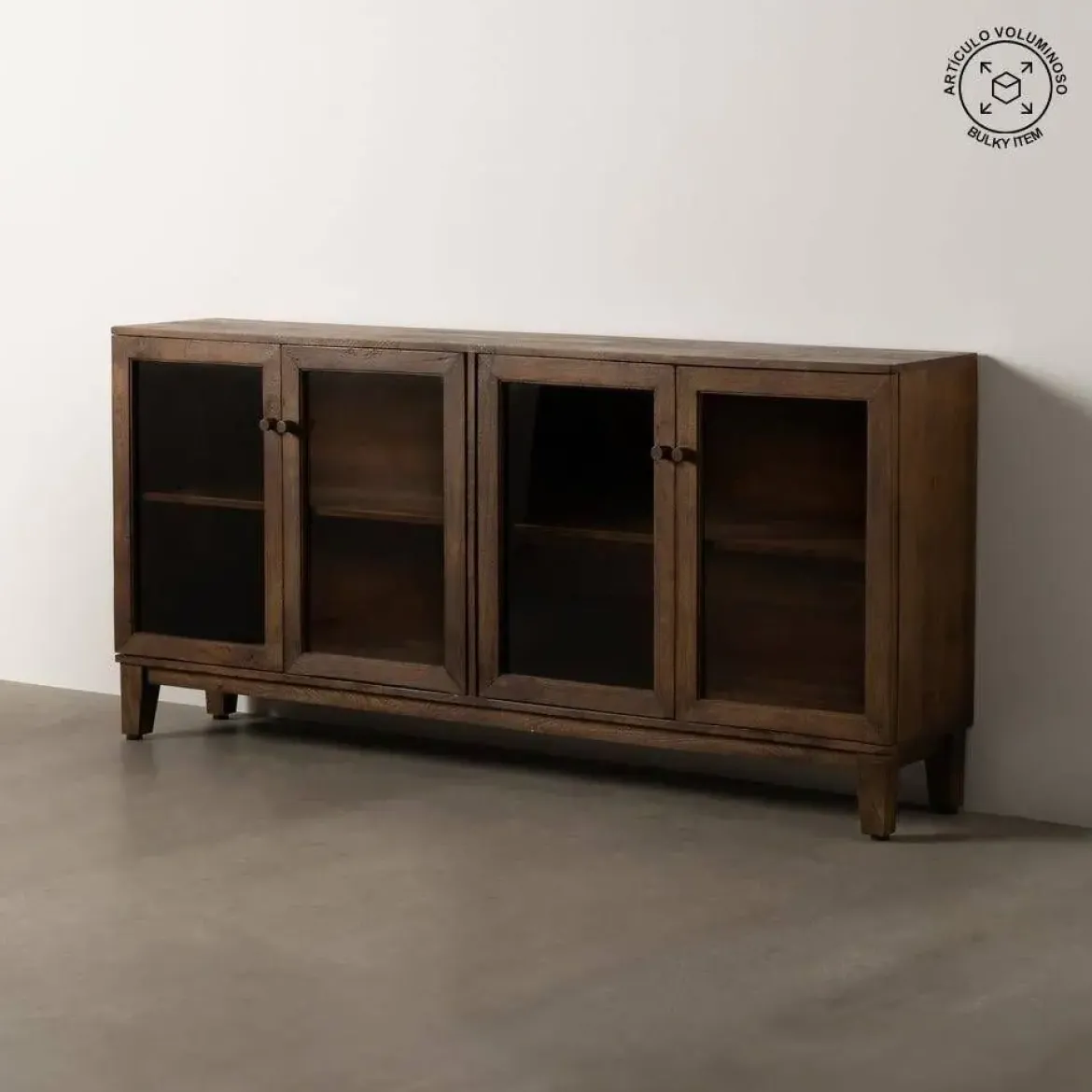Aparador de Madera de Mango con Puertas de Cristal 612864