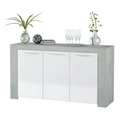 Aparador de melamina ArtiK acabado cemento y blanco 016620L