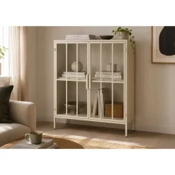 Aparador de Metal con 2 Puertas de Cristal Templado MB-227915