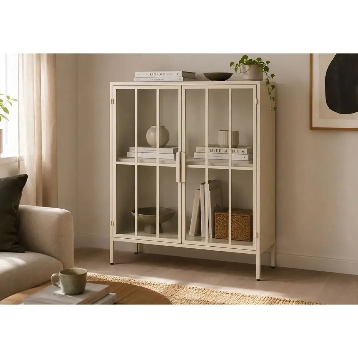 Aparador de Metal con 2 Puertas de Cristal Templado MB-227915