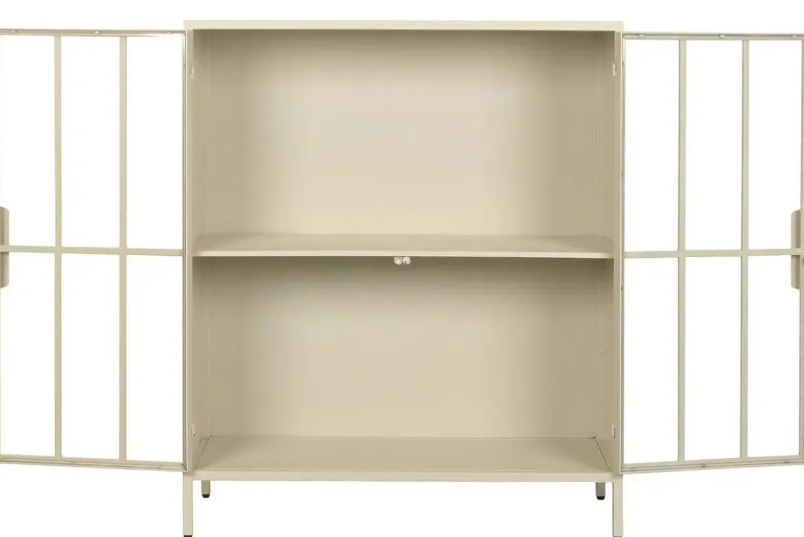Aparador de Metal con 2 Puertas de Cristal Templado MB-227915