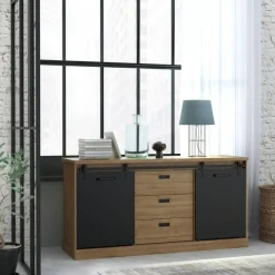 Aparador de Salón en Roble Waterford y Negro KASZIMIRO KZMK231-M328