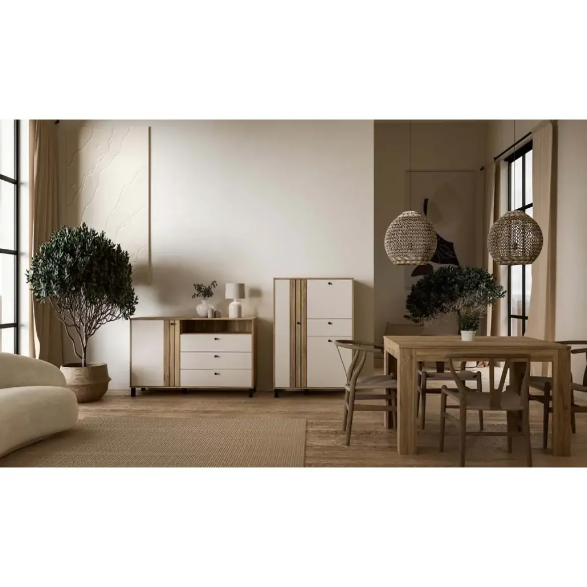 Aparador de Salón en Roble y Sand con 1 Puerta y 3 Cajones KILLARNEY KQLK222L-M802
