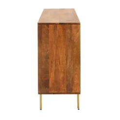 Aparador de tres puertas en madera de mango natural con patas metálicas doradas GABAR 10705