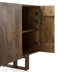 Aparador en acabado natural en madera de mango con puertas de ondas y patas de madera GABAR 11036