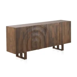 Aparador en acabado natural en madera de mango con puertas de ondas y patas de madera GABAR 11036