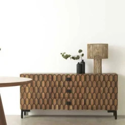 Aparador en madera de mango bicolor (natural y negro) de estilo clásico GABAR 10691