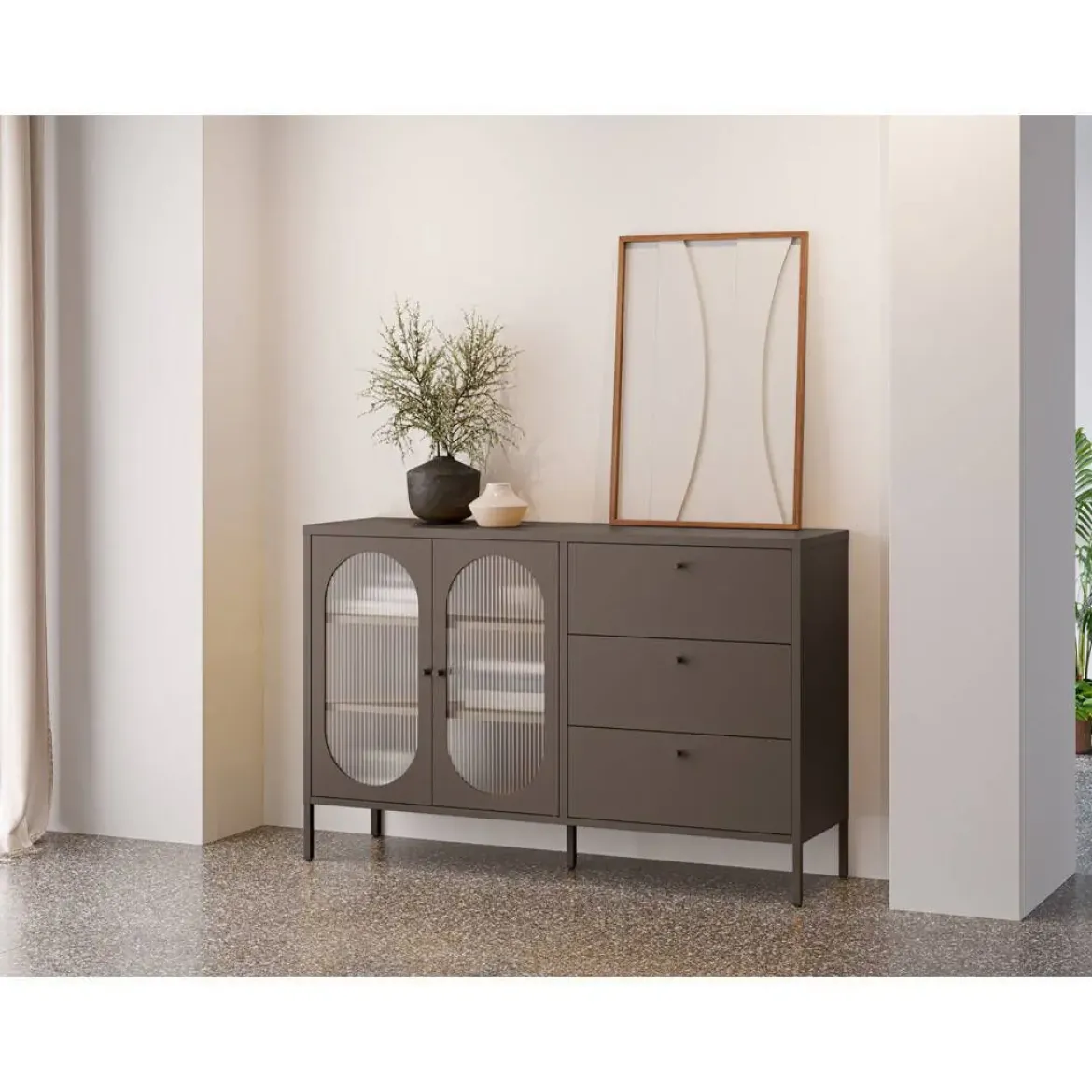 Aparador Metálico con Puertas de Cristal 140 cm COLORBURST