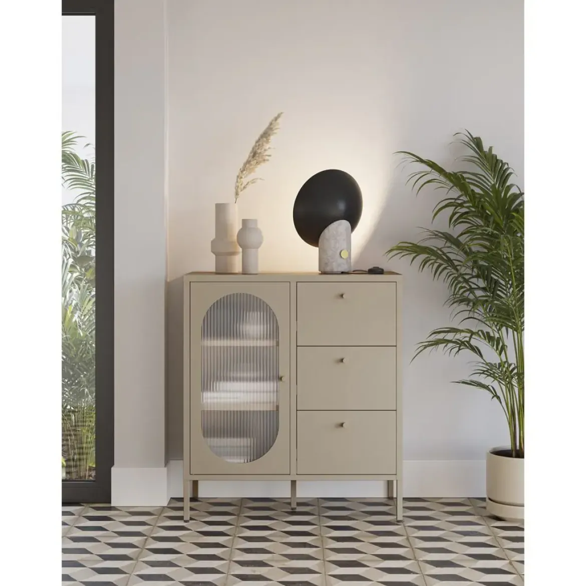 Aparador Metálico con Puertas de Cristal 80 cm COLORBURST