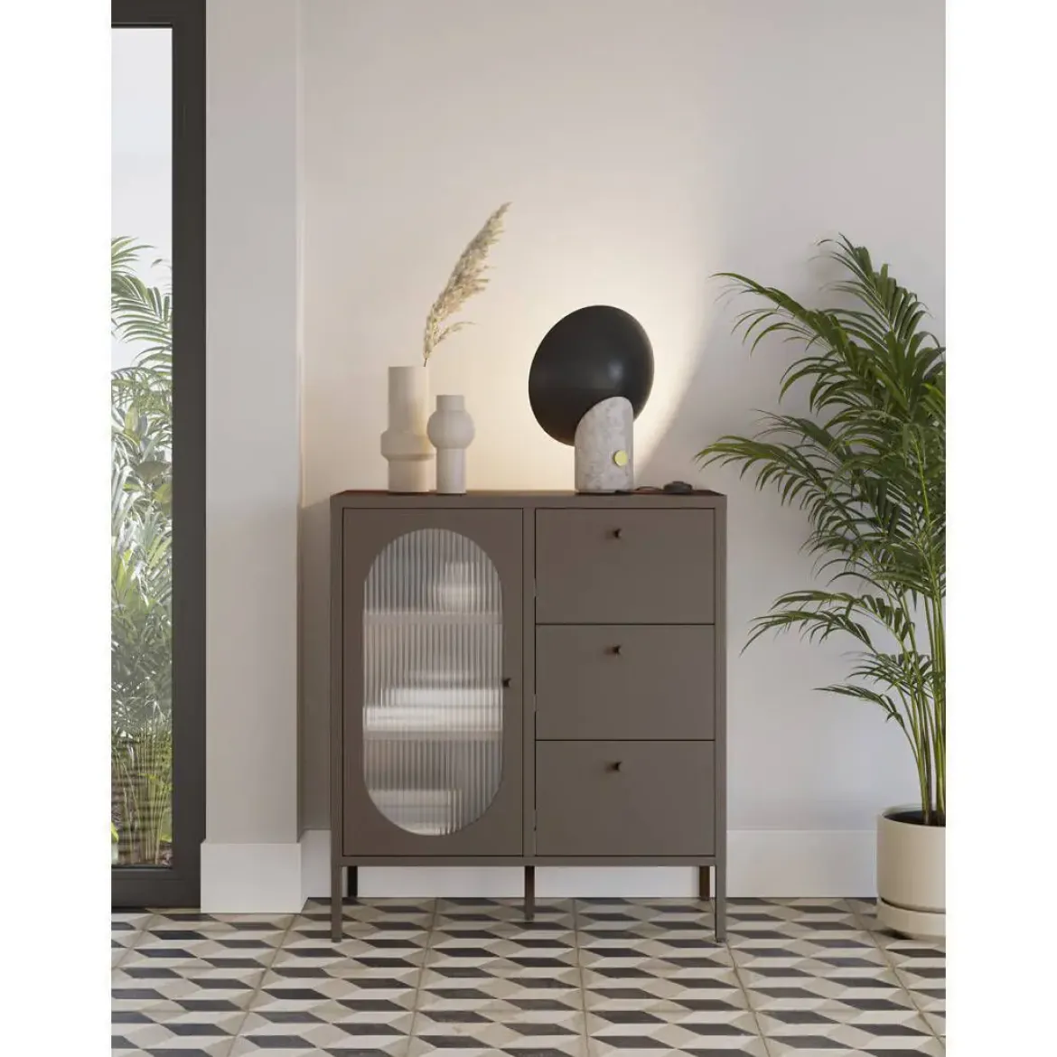 Aparador Metálico con Puertas de Cristal 80 cm COLORBURST