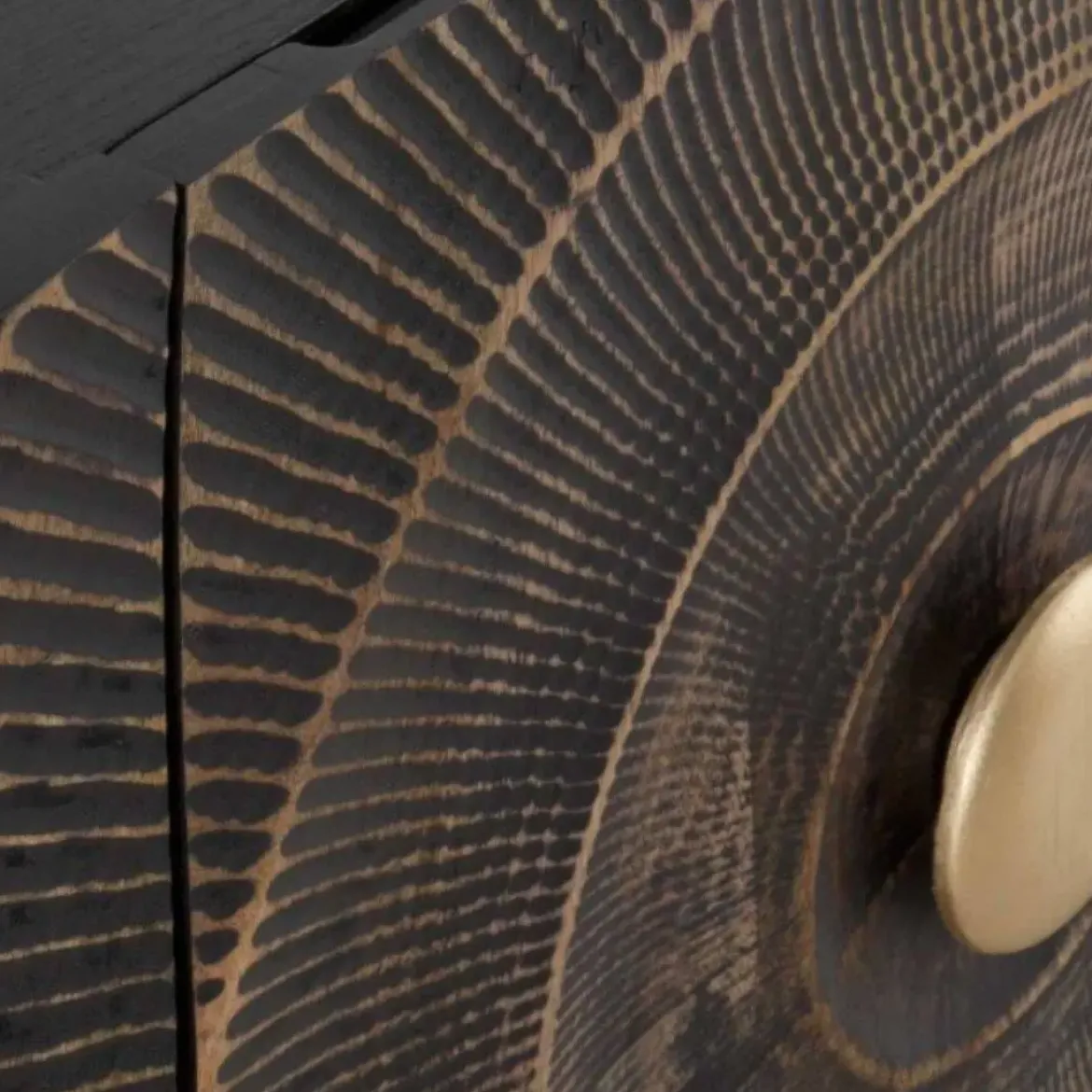 Aparador negro de madera de mango de 3 puertas y patas doradas GABAR 10692