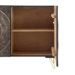 Aparador negro de madera de mango de 3 puertas y patas doradas GABAR 10692