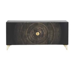 Aparador negro de madera de mango de 3 puertas y patas doradas GABAR 10692