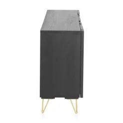 Aparador negro de madera de mango de 3 puertas y patas doradas GABAR 10692