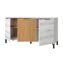 Aparador 3 Puertas de Melamina y Metal Acabado Albo y Rayado Natural TOKIO TR3485