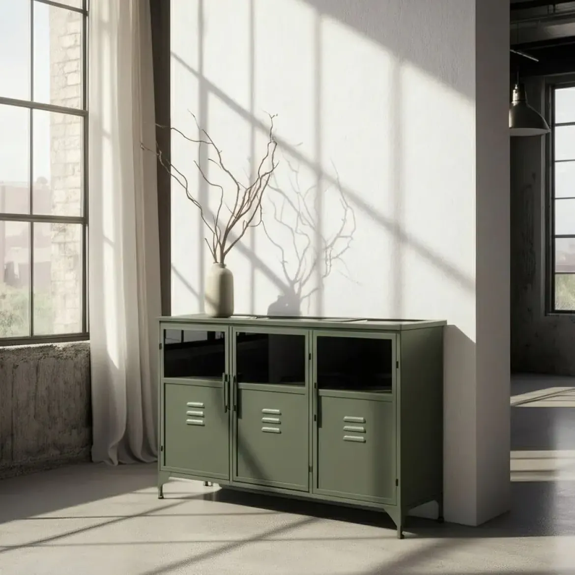 Aparador Verde Mental de Metal-Cristal 611362