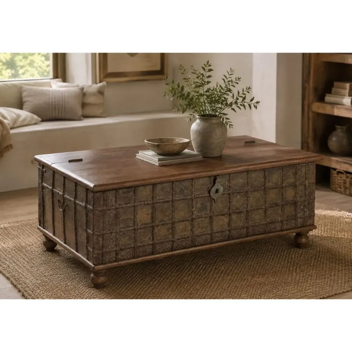 Arcón de Madera Reciclada con Herrajes de Metal MB-227260