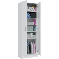 Armario auxiliar blanco de melamina con 2 puertas y 5 estantes regulables 007146O