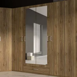 Armario con Espejo 2 Puertas y Cajón 178x211 cm Roble ECBS944-D108