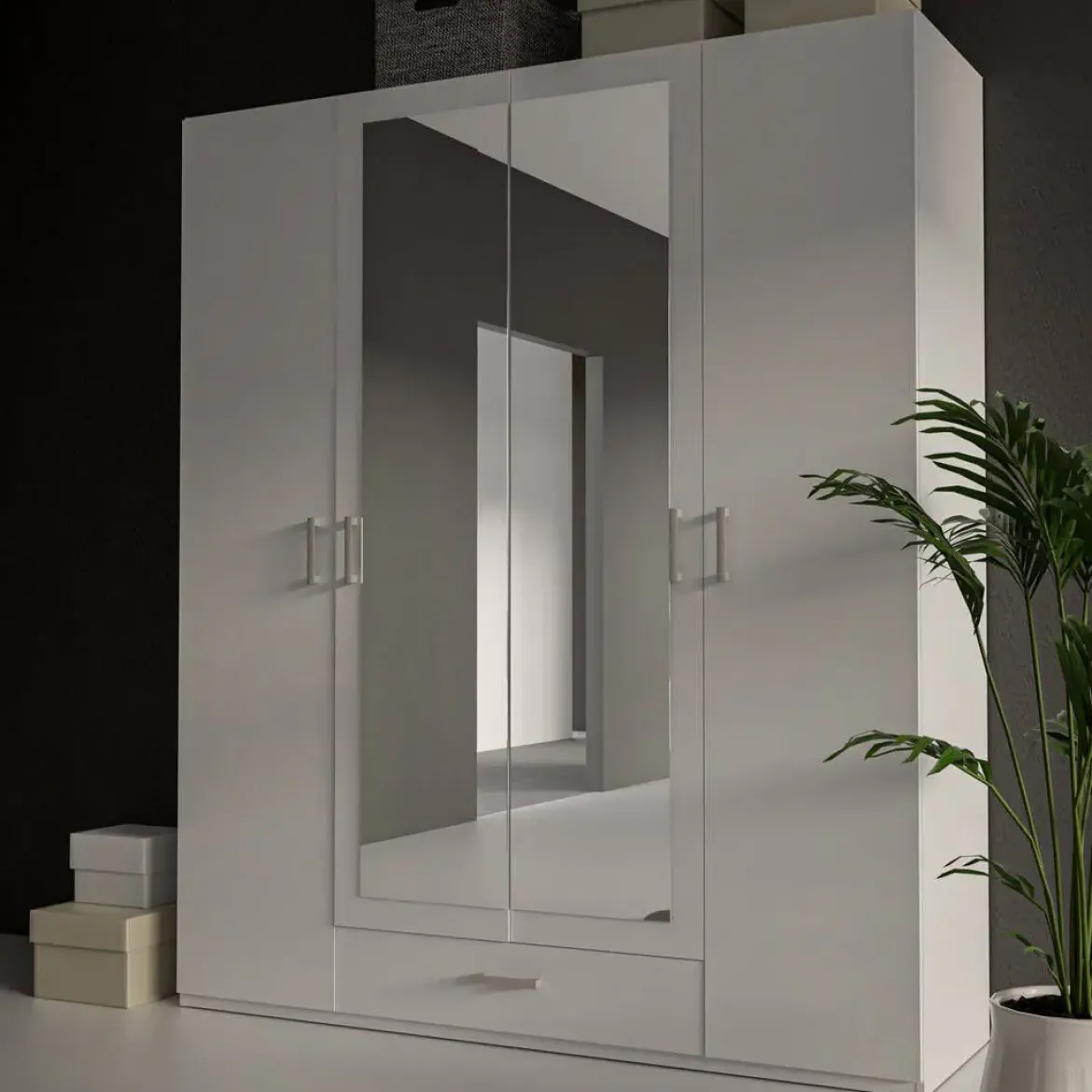 Armario de Dormitorio Blanco con Espejo y Cajón ECBS944-120
