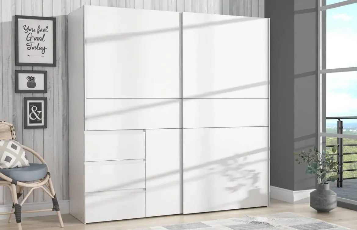 Armario de Dormitorio Blanco 2 Puertas 3 Cajones W2QS823E71-120