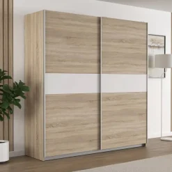 Armario de Dormitorio 200 cm 2 Puertas Correderas Blanco Roble Sonoma WNPS323E1-Q45