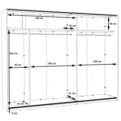 Armario de Dormitorio 269 cm 2 Puertas Correderas Blanco Roble Sonoma WNPS123E1-Q89
