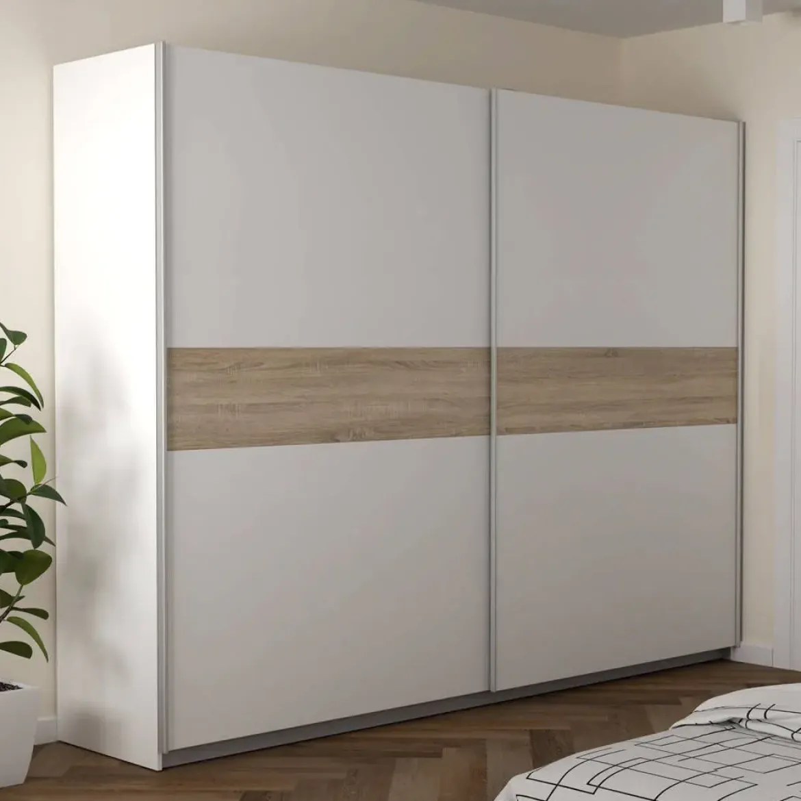 Armario de Dormitorio 269 cm 2 Puertas Correderas Blanco Roble Sonoma WNPS123E1-Q89